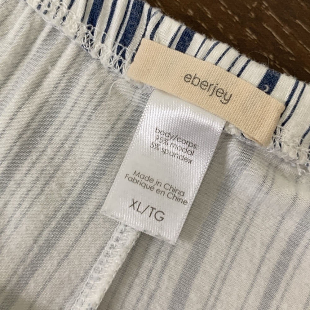 Eberjey Gisele Long PJ Set in Off White & Indigo Stripe XL - Picture 12 of 14